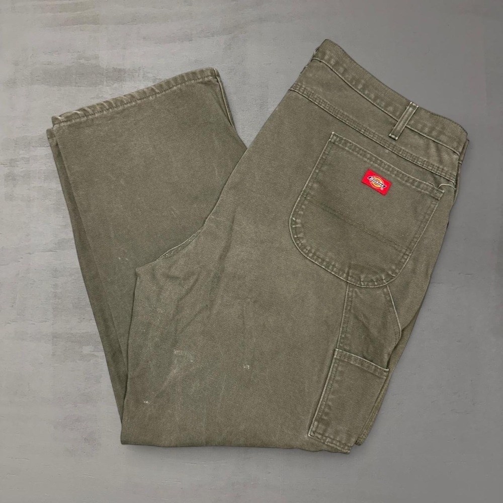 Dickies Carpenter Pants Olive Green Canvas Workwear Relaxed Fit 42 x 30